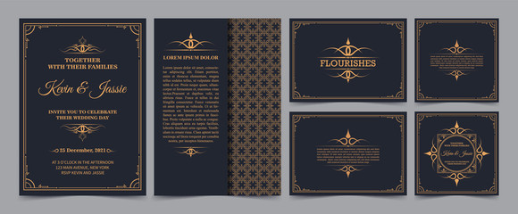 Collection Invitation card vector design vintage style