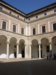 Fototapeta na wymiar Urbino, Italy, Ducal Palace, Courtyard, Detail