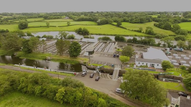 Movanagher Lock Canal Fish farm on River Bann Kilrea Northern Ireland