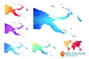 Papua New Guinea Map - Set of geometric rumpled triangular low poly style gradient graphic background , Map world polygonal design for your . Vector illustration eps 10.