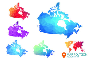 Canada Map - Set of geometric rumpled triangular low poly style gradient graphic background , Map world polygonal design for your . Vector illustration eps 10.
