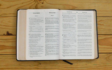 open bilingual bible book on Psalm, Spanish and english 