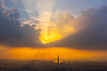 Obraz premium Sunset of Seoul City Skyline,South Korea.