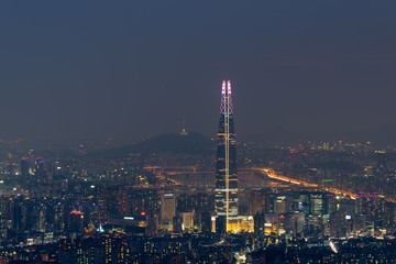Fototapeta premium Sunset of Seoul City Skyline,South Korea.