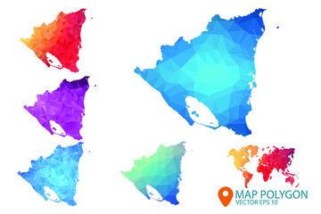 Nicaragua Map - Set of geometric rumpled triangular low poly style gradient graphic background , Map world polygonal design for your . Vector illustration eps 10.