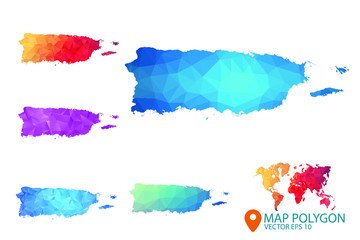 Puerto Rico Map - Set of geometric rumpled triangular low poly style gradient graphic background , Map world polygonal design for your . Vector illustration eps 10.