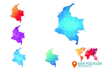 Colombia Map - Set of geometric rumpled triangular low poly style gradient graphic background , Map world polygonal design for your . Vector illustration eps 10.