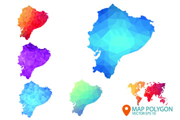 Ecuador Map - Set of geometric rumpled triangular low poly style gradient graphic background , Map world polygonal design for your . Vector illustration eps 10. 