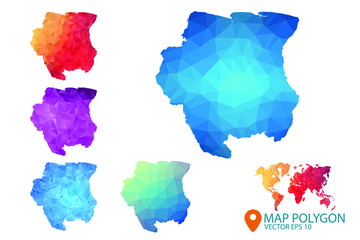 Suriname Map - Set of geometric rumpled triangular low poly style gradient graphic background , Map world polygonal design for your . Vector illustration eps 10.