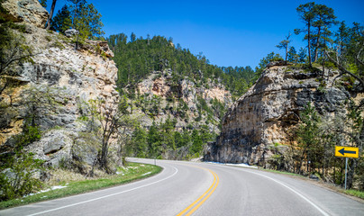 A long way down the road of Spearfish Canyon Scenic Byway, South Dakota