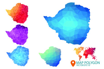 Zimbabwe Map - Set of geometric rumpled triangular low poly style gradient graphic background , Map world polygonal design for your . Vector illustration eps 10.