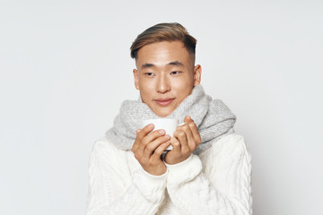 young man in bathrobe