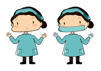 Nurse girl with mask and no mask
