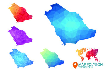 Saudi Arabia Map - Set of geometric rumpled triangular low poly style gradient graphic background , Map world polygonal design for your . Vector illustration eps 10.