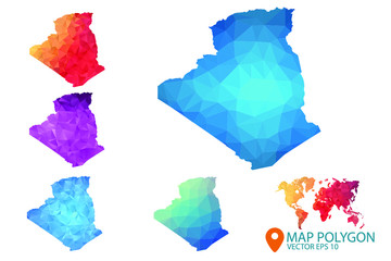 Algeria Map - Set of geometric rumpled triangular low poly style gradient graphic background , Map world polygonal design for your . Vector illustration eps 10.