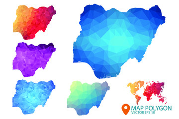 Nigeria Map - Set of geometric rumpled triangular low poly style gradient graphic background , Map world polygonal design for your . Vector illustration eps 10.