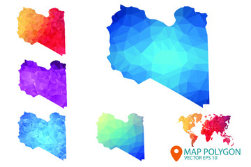 Libya Map - Set of geometric rumpled triangular low poly style gradient graphic background , Map world polygonal design for your . Vector illustration eps 10.