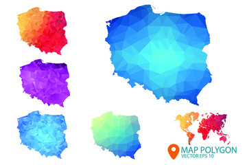 Fototapeta na wymiar Poland Map - Set of geometric rumpled triangular low poly style gradient graphic background , Map world polygonal design for your . Vector illustration eps 10.