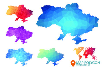 Ukraine Map - Set of geometric rumpled triangular low poly style gradient graphic background , Map world polygonal design for your . Vector illustration eps 10.