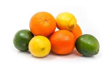 Oranges, Lemons and Limes on a White Background