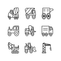 mining machinery end equipment line icon set