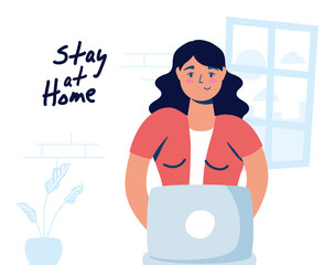 woman using laptop stay at home campaign