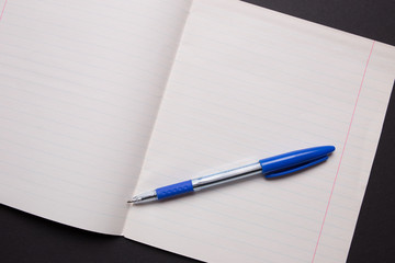 school notebook with pen on background