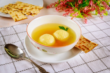 Jewish matzo ball soup for Passover.