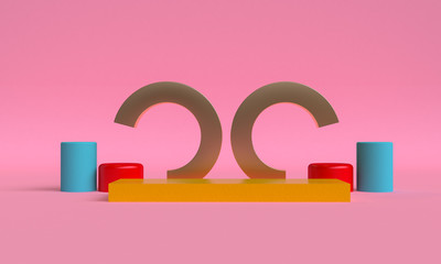 Minimalist primitive geometrical abstract background, Stylish trendy illustration Podium, stand, showcase on pastel color for premium product. 3d render.