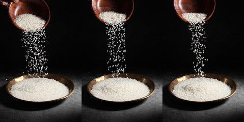 close up Japanese rice in dark background, Japanese rice in kitchen