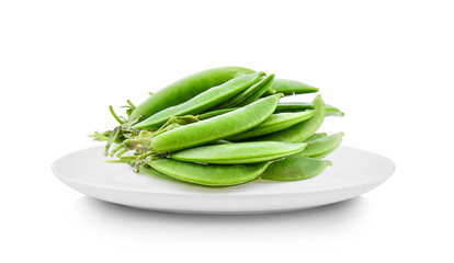 Sugar Pea in white plate on white background