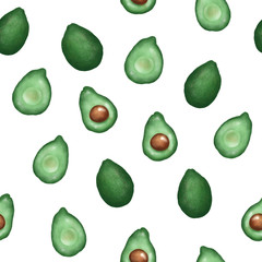  Avocado Set Seamless Pattern, Procreate sketch, Raster illustration, Isolated on white