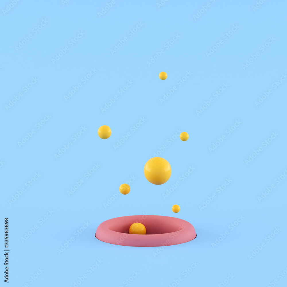 Aufkleber minimal concept idea of yellow small ball floating out from pink hole on blue background. 3d renderi