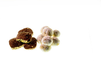 Cookies with chocolate filling isolated against a white background