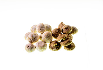 Cookies with chocolate filling isolated against a white background