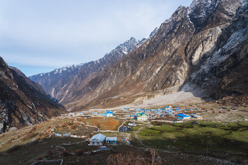 New Langtang village in Himalaya mountains range in Nepal