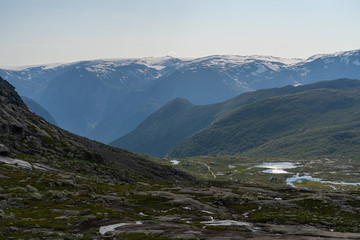 Mountain landscape a long teh way to Trolltunga, Odda town, Norway, Scandinavia