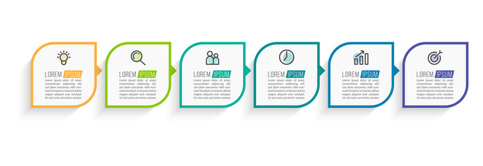 Minimal Business Infographics template. Timeline with 6 steps, options and marketing icons .Vector linear infographic with six conected elements. Can be use for presentation.