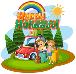 Phrase design for happy holidays with people in the park