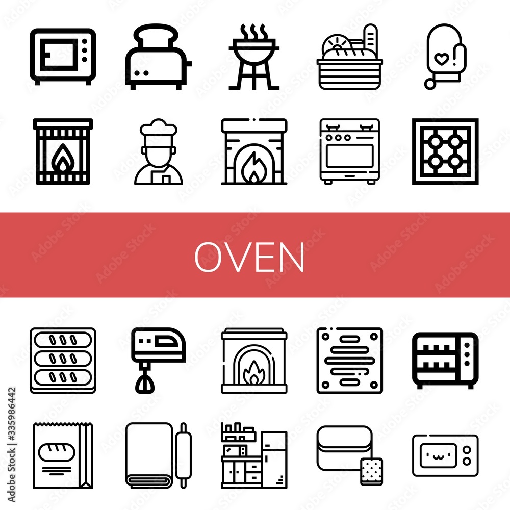 Poster oven simple icons set