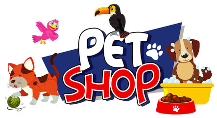 Font design for pet shop with many cute animals