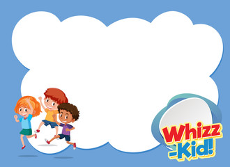 Background template design with happy children and word whizz-kid