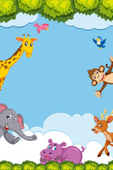 Obraz na płótnie Canvas Border template design with many wild animals in background
