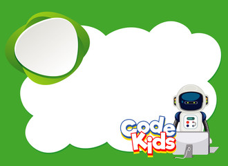 Background design template with robot on green frame