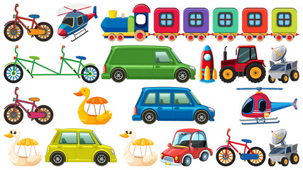 Big set of different types of transportation on white background