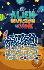 Game template with alien invasion and maze in space background