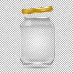 Clear glass jar with yellow lid on transparent background
