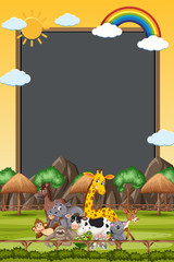 Fototapeta premium Border template design with many wild animals in background