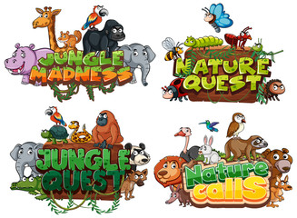 Font design for word related to wildlife with animals in background