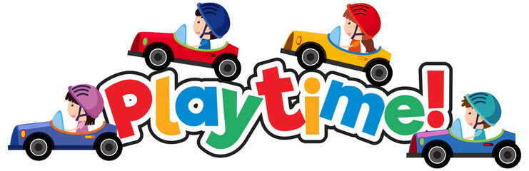 Font design for word play time with happy kids playing